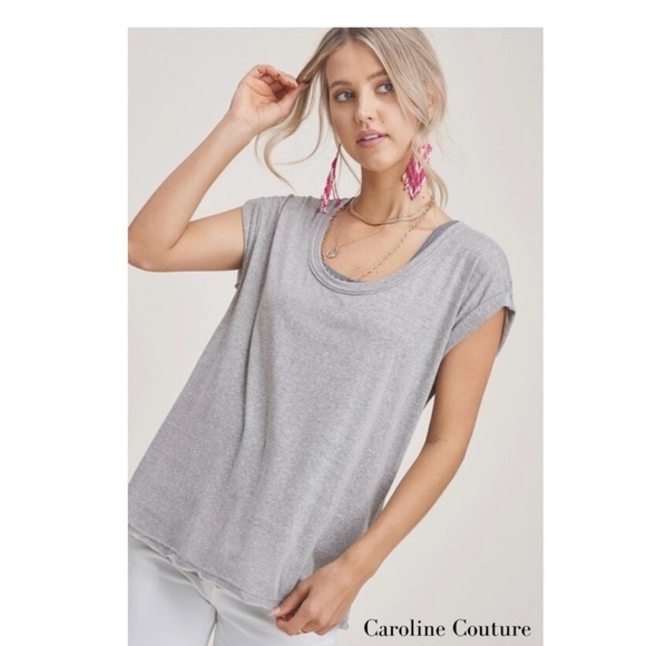 Tops - Gray Relaxed Fit Cap Sleeve Tee